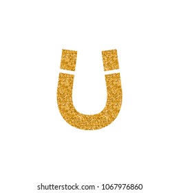 Magnet icon in gold glitter texture. Sparkle luxury style vector illustration.