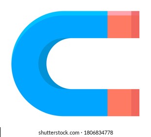 Magnet icon, isolated at white symbol or sign of attraction, gravity, gravitation concept, magnetic steel tool, attract finance or metalic objects, item for scientific tests, attracting power