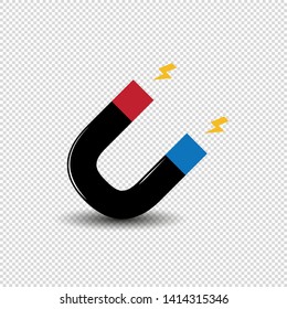 Magnet Icon With Lightnings And Shadow - Vector Illustration - Isolated On Transparent Background