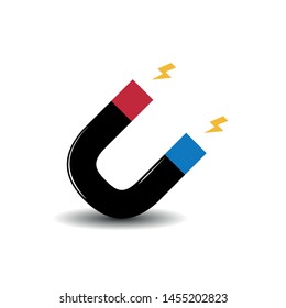 Magnet Icon With Lightnings And Shadow - Vector Illustration - Isolated On White Background