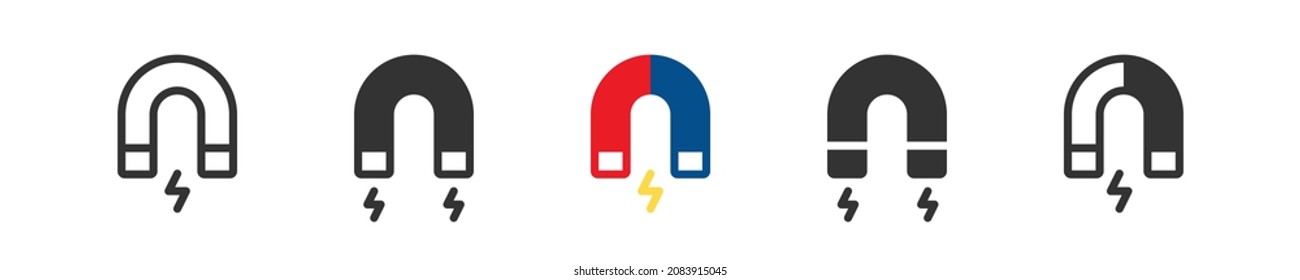 Magnet icon. Line electromagnetic symbol. Colorful and black horseshoe magnet icon in vector flat style.