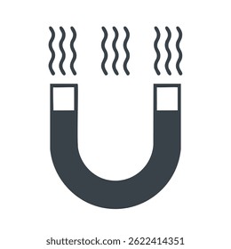 Ícone de ímã com linhas de campo magnético, gráfico preto sólido