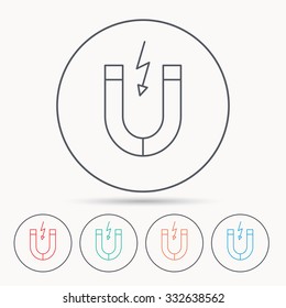 Magnet icon. Magnetic power sign. Physics symbol. Linear circle icons.