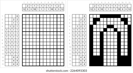 Icono Imán Arte De Píxeles No Gráfica, Campo Magnético Productor Material Vector Ilustración De Arte, Gridddlers De Juego De Rompecabezas Lógico, Pintado De Imágenes Pic-A-Pix Por Números