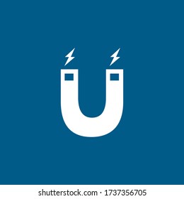 Magnet Icon On Blue Background. Blue Flat Style Vector Illustration.