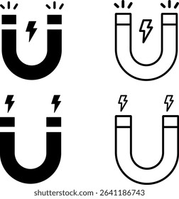 magnet icon on white background. Black color sign symbol logo illustration. Horseshoe Magnet. Magnetism, Attraction, or Magnetic field.