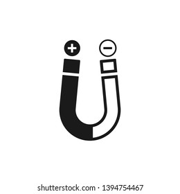 Magnet icon with positive and negative sign. Horseshoe magnet, magnetism, magnetize, attraction. Flat design. Vector Illustration