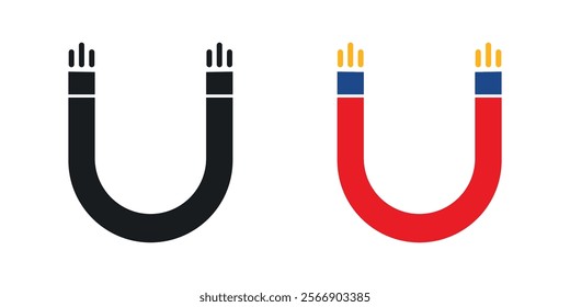 Magnet icon set in black and colored