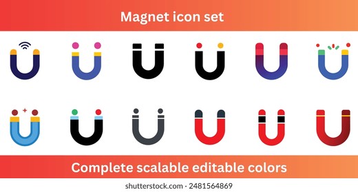 Magnet icon set complete editable colors