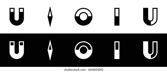 Magnet icon set. Flat design icon collection isolated on black and white background. 