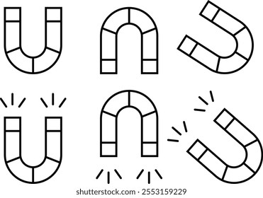 Magnet icon set png, power concept horseshoe shape with electromagnetic force field Magnet concept for business investment income and financial savings money making. Isolated on transparent background