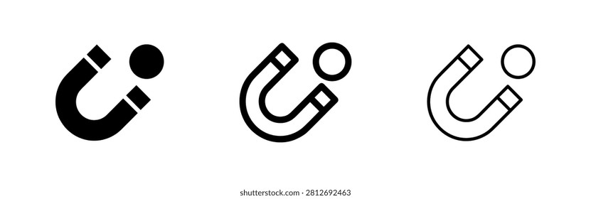 Magnet Icon Set: Solid, Outline, and Filled Outline