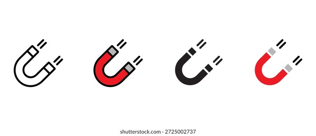 Magnet icon set vector on white background.  magnetic, attraction, force, physics symbol. vector illustration.