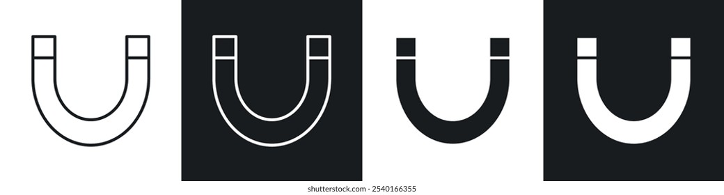 Magnet icon set. Vector symbols in black and white colors.