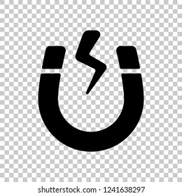 Magnet icon, sign of electromagnetic, silhouette of horseshoe, positive and negative energy. Black symbol on transparent background