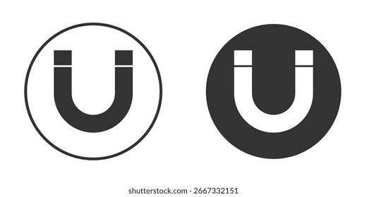 Magnet-Icon in trendigen Flachdesign-Versionen in Schwarz und Weiß.
