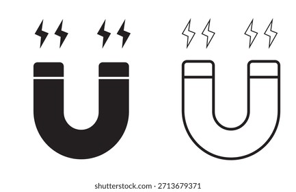 Ícone de ímã vetor isolado no fundo branco. Silhueta de ímã de ferradura ícone para logotipo, aplicativo, UI, UX, web design. Ícone de linha do símbolo de ímã. Ilustração vetorial.