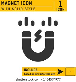 Magnet icon vector on isolated on soft white background. Magnetism icon with solid style. Power symbol emblem sign. The icon is neatly designed on the perfect pixel box size of 32X32. Editable size.
