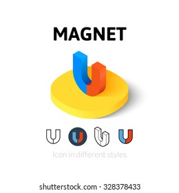 Magnet icon, vector symbol in flat, outline and isometric style