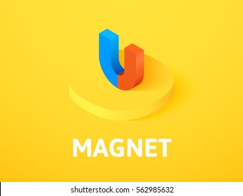 Magnet icon, vector symbol in flat isometric style isolated on color background