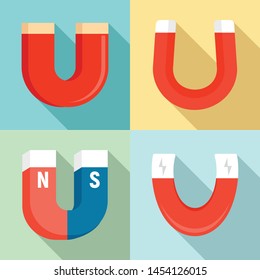 Magnet icons set. Flat set of magnet vector icons for web design