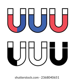 Magnet icons set. Horseshoe magnet. Magnetic field or industry symbol. Magnetism, magnetize or attraction concept. Vector illustration.