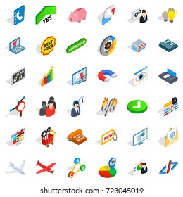 Magnet icons set. Isometric style of 36 magnet vector icons for web isolated on white background