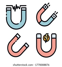 Magnet icons set. Outline set of magnet vector icons thin line color flat on white