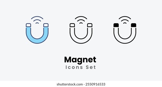 Magnet Icons set thin line and glyph vector icon illustration
