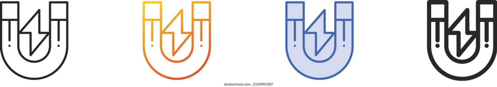 ícone de ímã.Linear fino, gradiente, traçado azul e negrito Design de estilo isolado no plano de fundo branco