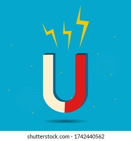 Magnet illustration in flat style. Magnetism, magnetize or attraction concept. Vector illustration.