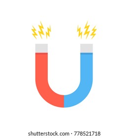 Magnet illustration in flat style. Magnetism, magnetize or attraction concept. Vector illustration.