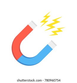 Magnet illustration in flat style. Magnetism, magnetize or attraction concept. Vector illustration.