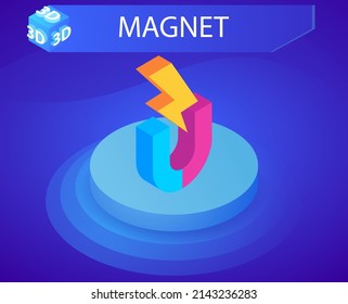 Magnet isometric design icon. Vector web illustration. 3d colorful concept