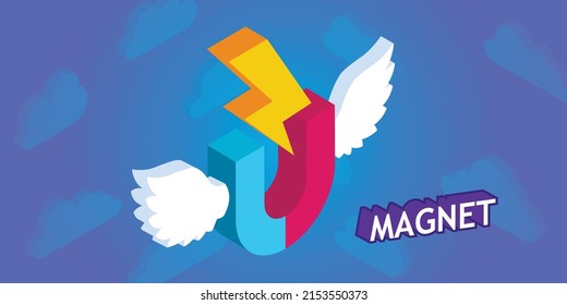 Magnet isometric design icon. Vector web illustration. 3d colorful concept