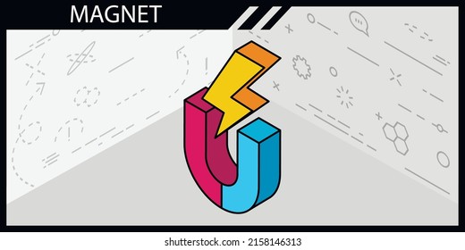 Das isometrische Design-Symbol von Magnet. Vektorgrafik, Web-Illustration. 3D-Farbkonzept