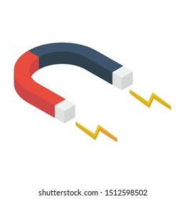 
Magnet with lightning bolt icon isolated on white background.
