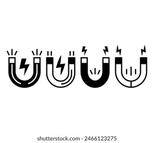 magnet lightning icons vector design symbol black white illustration collections sets isolated