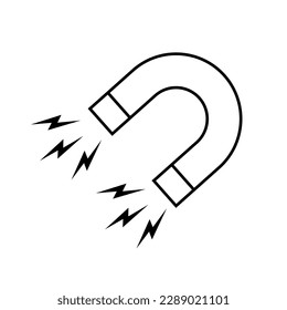 Magnet with lightning vector icon. Horseshoe magnet illustration symbol. magnetism sign or logo.