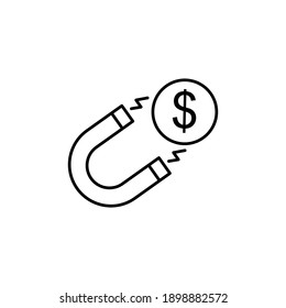 Magnet line icon with dollar. Business concept. Earn money. Profit, income.Internet concept symbol for website button, mobile app or digital printing. simple design editable. Design template vector