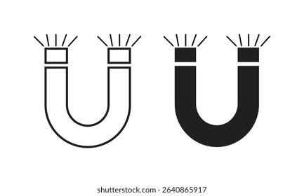 Magnet line icon. Magnet icon isolated on white background. Set of magnet icon symbol collection. Magnet horseshoe line icon. 