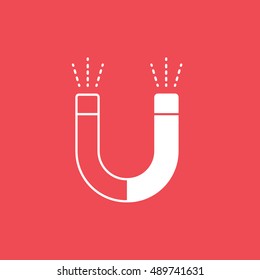 Magnet Line Icon On Red Background