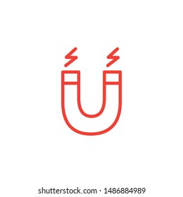 Magnet Line Red Icon On White Background. Red Flat Style Vector Illustration.