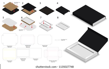 magnet lock rigid box 3d mockup with dieline