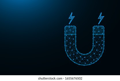Magnet hecho de puntos y líneas sobre fondo azul oscuro, imagen vectorial policgonal de malla alambrada