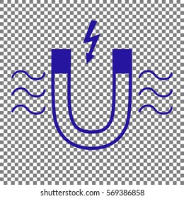 Magnet with magnetic force indication. Blue icon on transparent background.