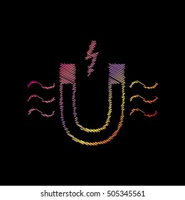 Magnet with magnetic force indication. Coloful chalk effect on black backgound.