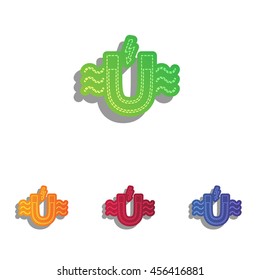 Magnet with magnetic force indication. Colorfull applique icons set.