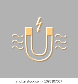 Magnet with magnetic force indication. Emboss effect with light orange icon on gray background.
