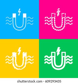 Magnet with magnetic force indication. Four styles of icon on four color squares.